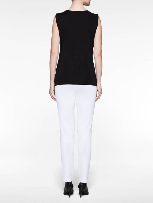 Crew Neck Knit Tank Top, Black, Black | Misook