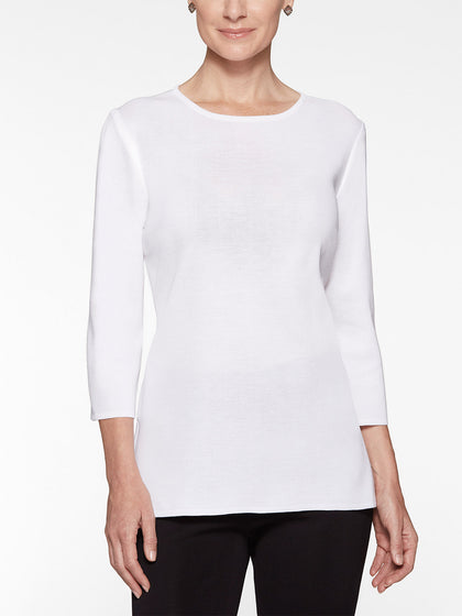 3/4 Sleeve Mylana Knit Tunic, White - True Fit