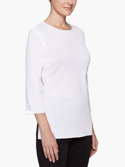 3/4 Sleeve Mylana Knit Tunic, White - True Fit