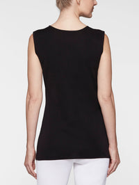 Petite Long Classic Knit Tank Top, Black, Black | Misook