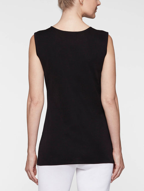 Petite Long Classic Knit Tank Top, Black, Black | Misook
