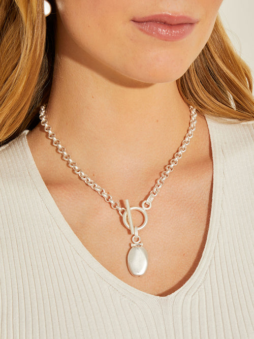 Silver Pendant Toggle Chain Necklace, Silver | Misook