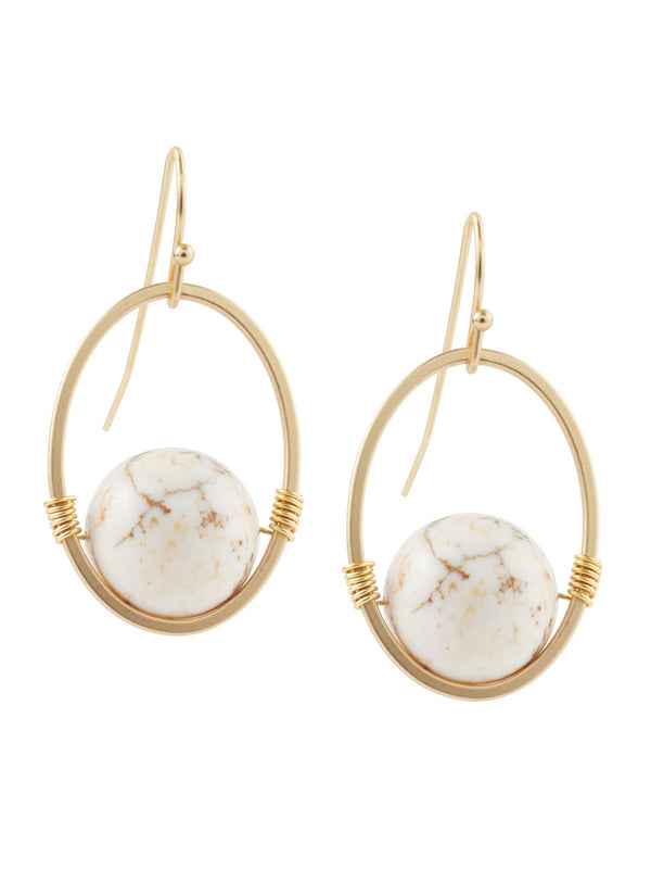 Gold Magnesite Drop Bead Earrings, White/Gold | Misook