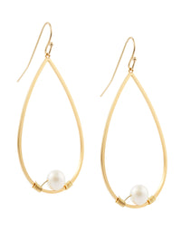 Wire Wrapped Freshwater Pearl Teardrop Earrings, Gold/Pearl | Misook