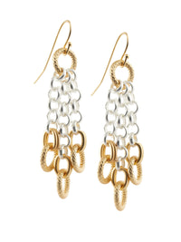 3 Strand 2 Tone Rolo Chain Earrings, Silver/Gold | Misook