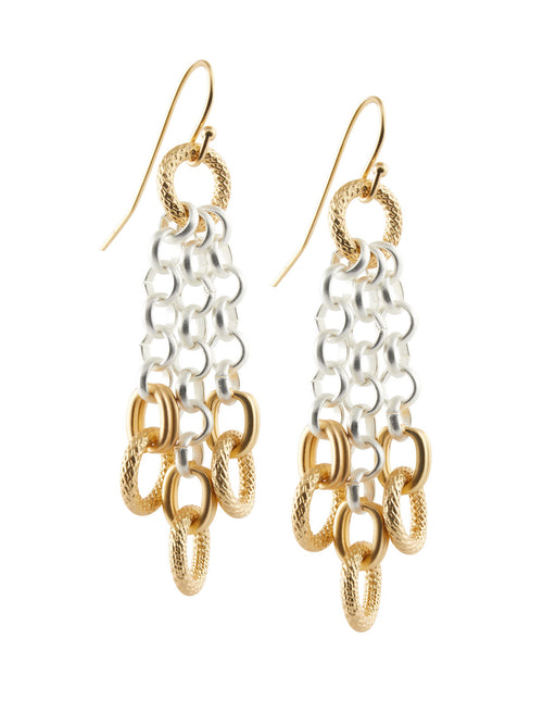 3 Strand 2 Tone Rolo Chain Earrings, Silver/Gold | Misook