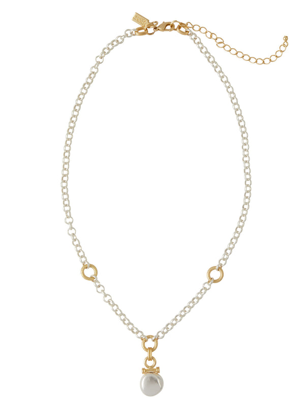 Silver Nugget Two-Tone Chain Necklace, Silver/Gold | Misook