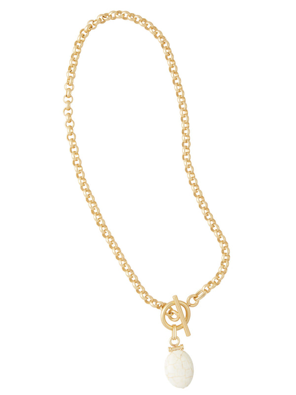 White Magnesite Pendant Toggle Chain Necklace, White/Gold | Misook