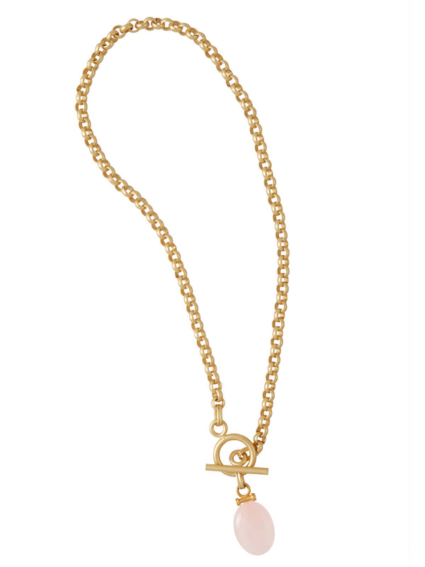 Rose Quartz Pendant Toggle Chain Necklace, Gold/Rose | Misook