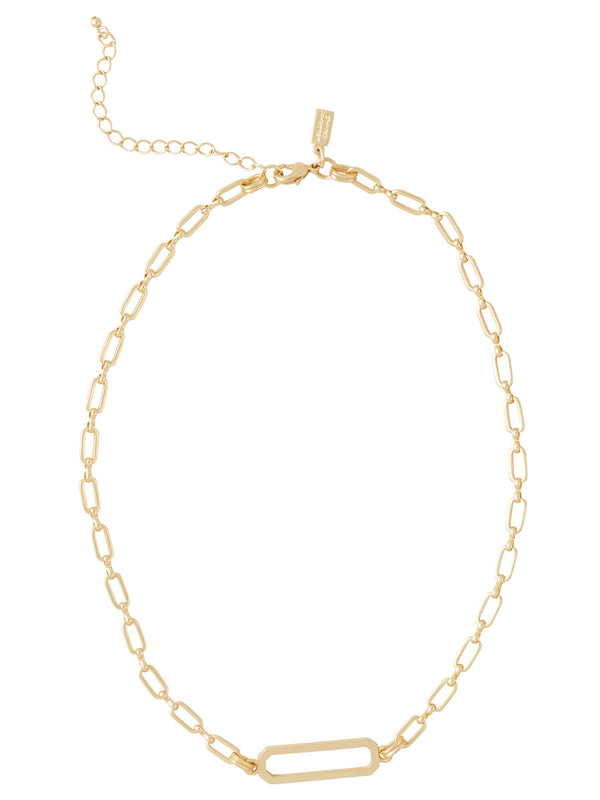 Matte Gold Paperclip Bar Necklace, Gold | Misook