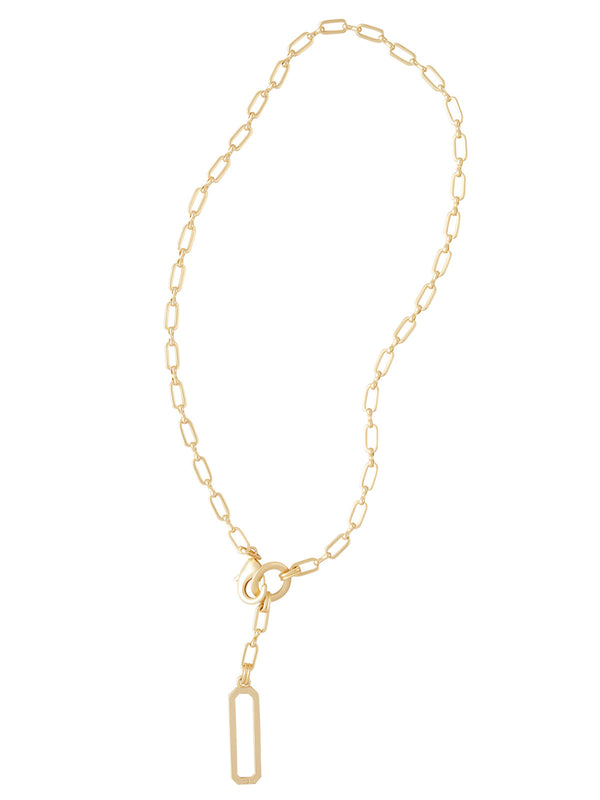 Matte Gold Paperclip Chain Y Necklace, Gold | Misook