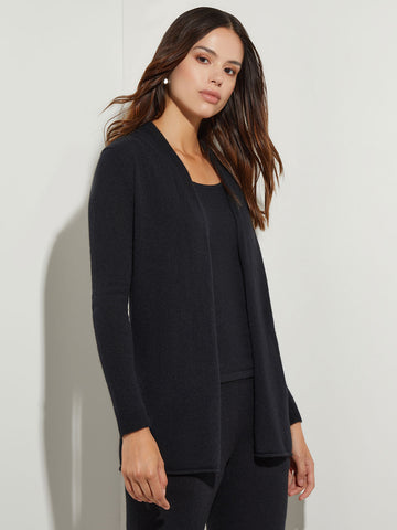 Open Front Cashmere Cardigan, Black