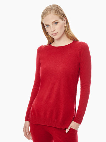 Bateau Neck Relaxed Cashmere Tunic, Red