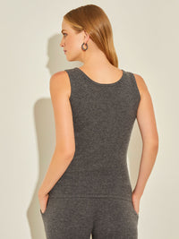 Scoop Neck Cashmere Tank Top, Charcoal, Charcoal | Misook