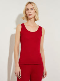 Scoop Neck Cashmere Tank Top, Red, Red | Misook