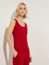 Scoop Neck Cashmere Tank Top, Red | Misook  Premium Details