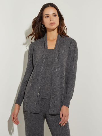 Raining Crystal Cashmere Cardigan, Charcoal