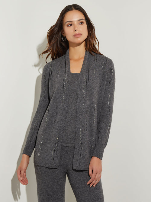 Raining Crystal Cashmere Cardigan, Charcoal, Charcoal | Misook