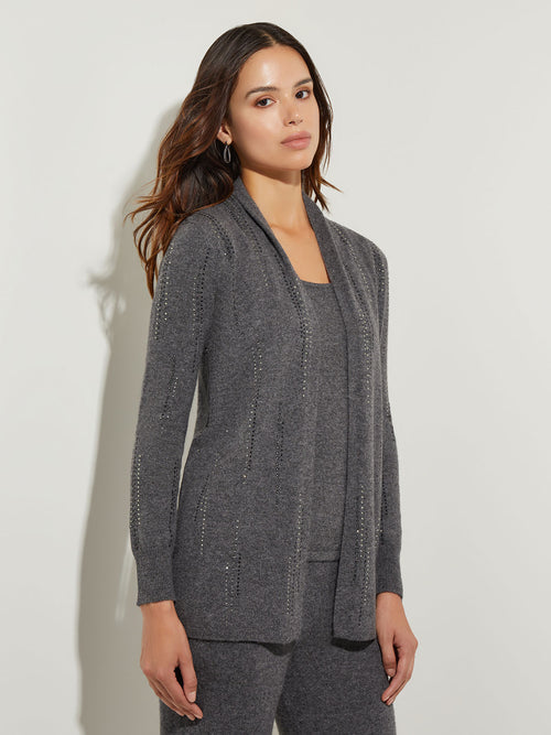 Raining Crystal Cashmere Cardigan, Charcoal, Charcoal | Misook