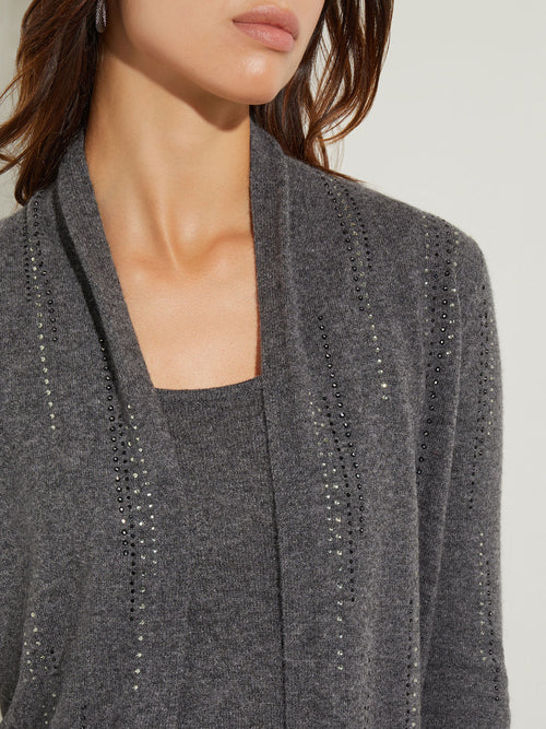 Raining Crystal Cashmere Cardigan, Charcoal, Charcoal | Misook Premium Details