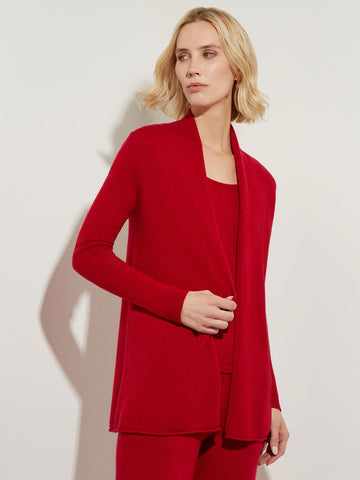 Open Front Cashmere Cardigan, Red
